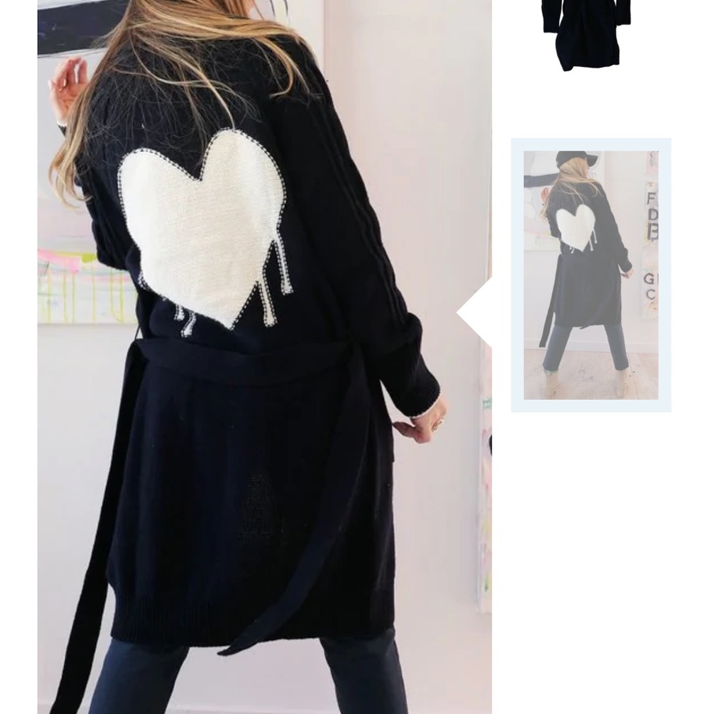 KERRI ROSENTHAL 
DRIPPY HEART SUPER LONG SHAWL CARDIGAN